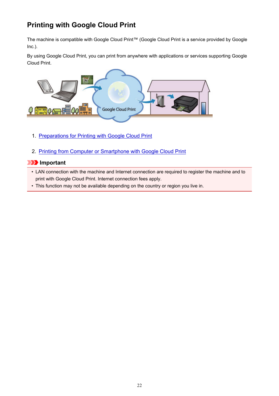 Printing with google cloud print | Canon PIXMA iX6850 User Manual | Page 22 / 378