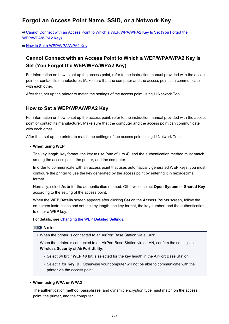 How to set a wep/wpa/wpa2 key | Canon PIXMA iX6850 User Manual | Page 258 / 378