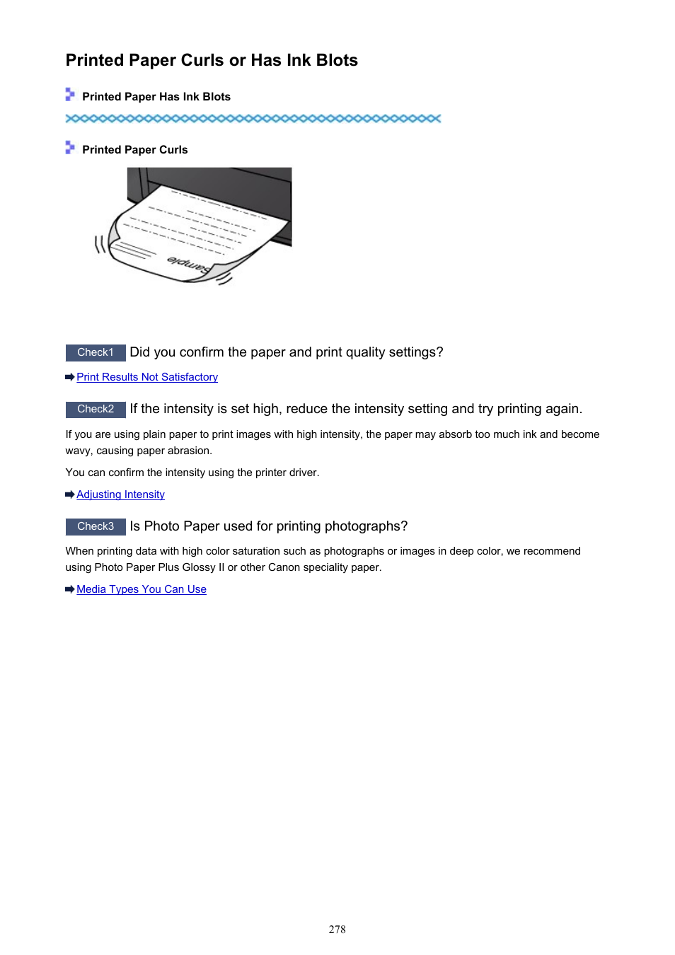 Printed paper curls or has ink blots | Canon PIXMA iX6850 User Manual | Page 278 / 378