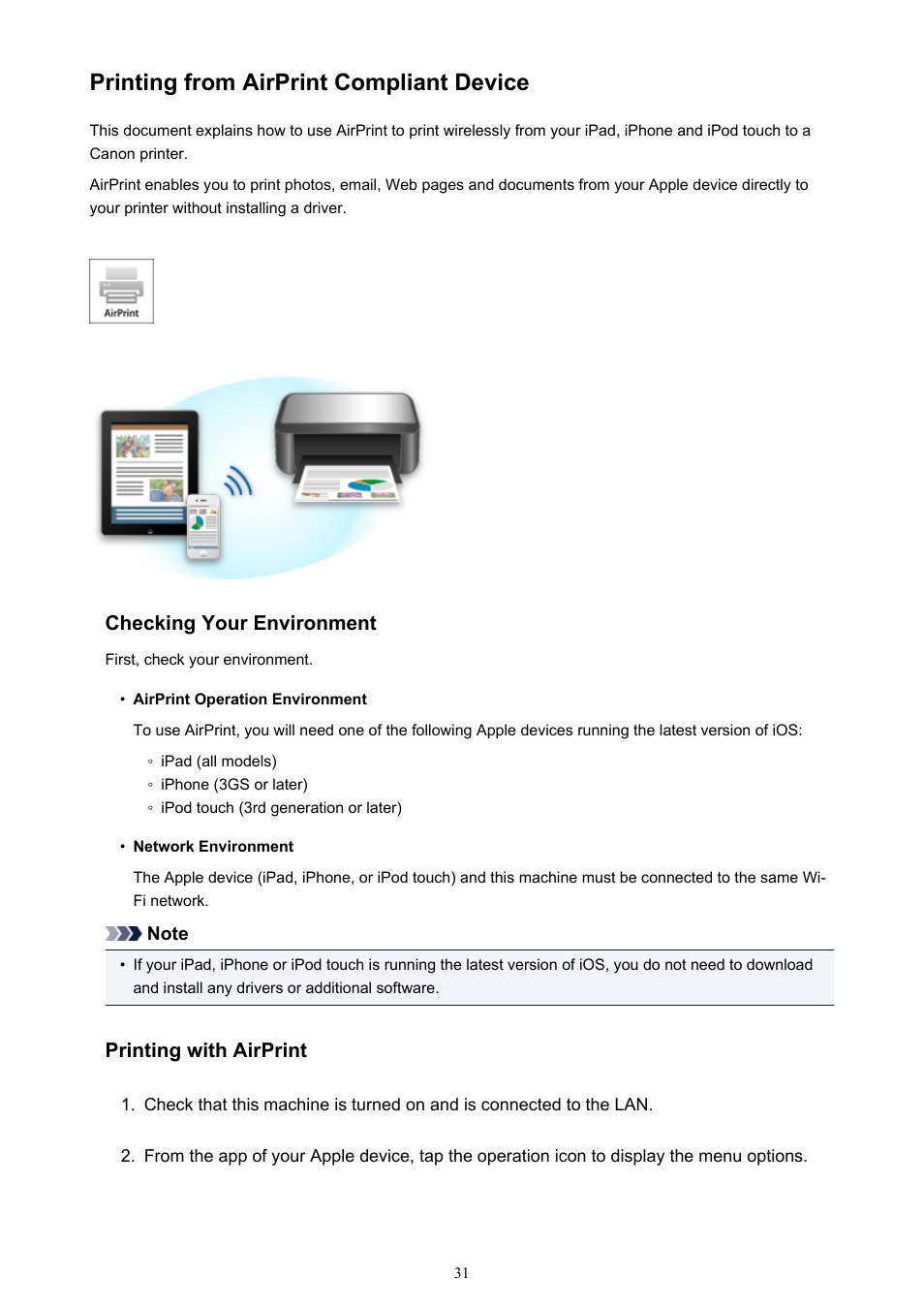 Printing from airprint compliant device, For details | Canon PIXMA iX6850 User Manual | Page 31 / 378