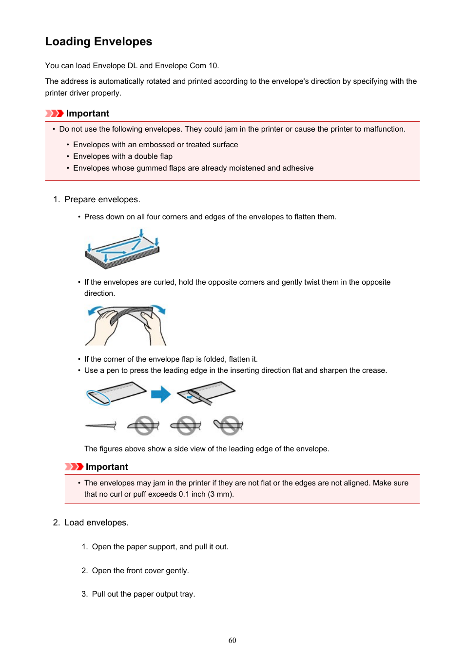Loading envelopes | Canon PIXMA iX6850 User Manual | Page 60 / 378