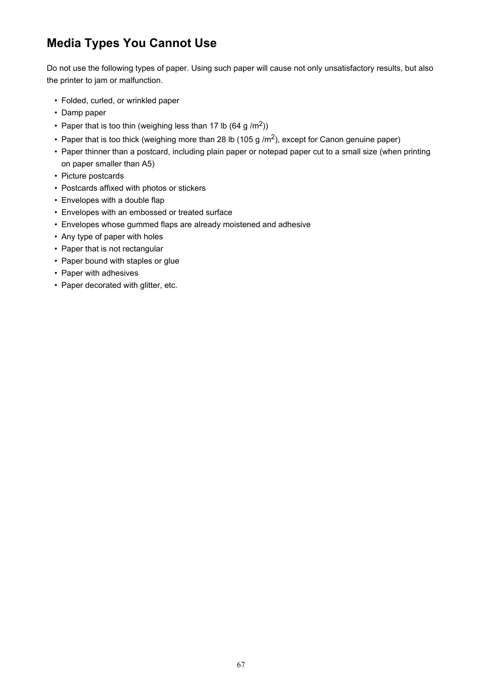 Media types you cannot use | Canon PIXMA iX6850 User Manual | Page 67 / 378