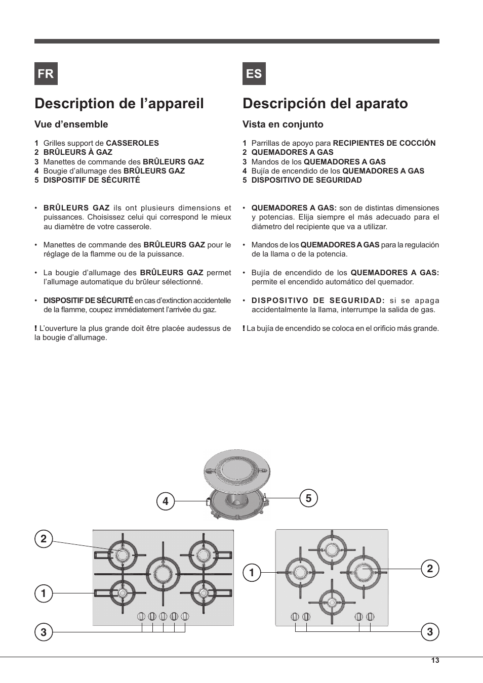 Description de l’appareil, Descripción del aparato | Hotpoint Ariston PK 755 D GH X-HA User Manual | Page 13 / 80