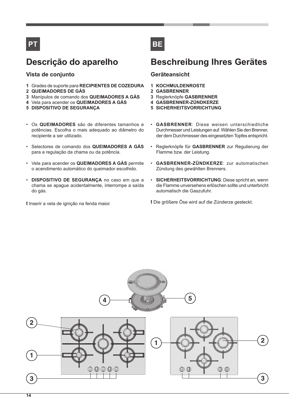 Descrição do aparelho, Beschreibung ihres gerätes | Hotpoint Ariston PK 755 D GH X-HA User Manual | Page 14 / 80