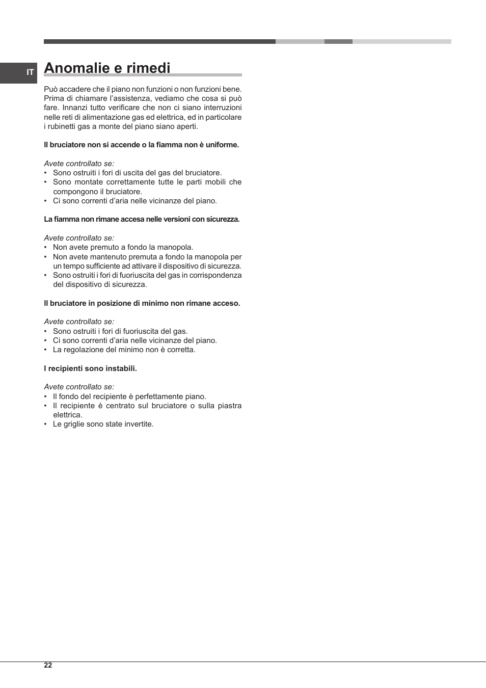 Anomalie e rimedi | Hotpoint Ariston PK 755 D GH X-HA User Manual | Page 22 / 80
