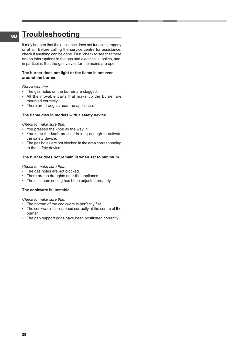 Troubleshooting | Hotpoint Ariston PK 755 D GH X-HA User Manual | Page 28 / 80