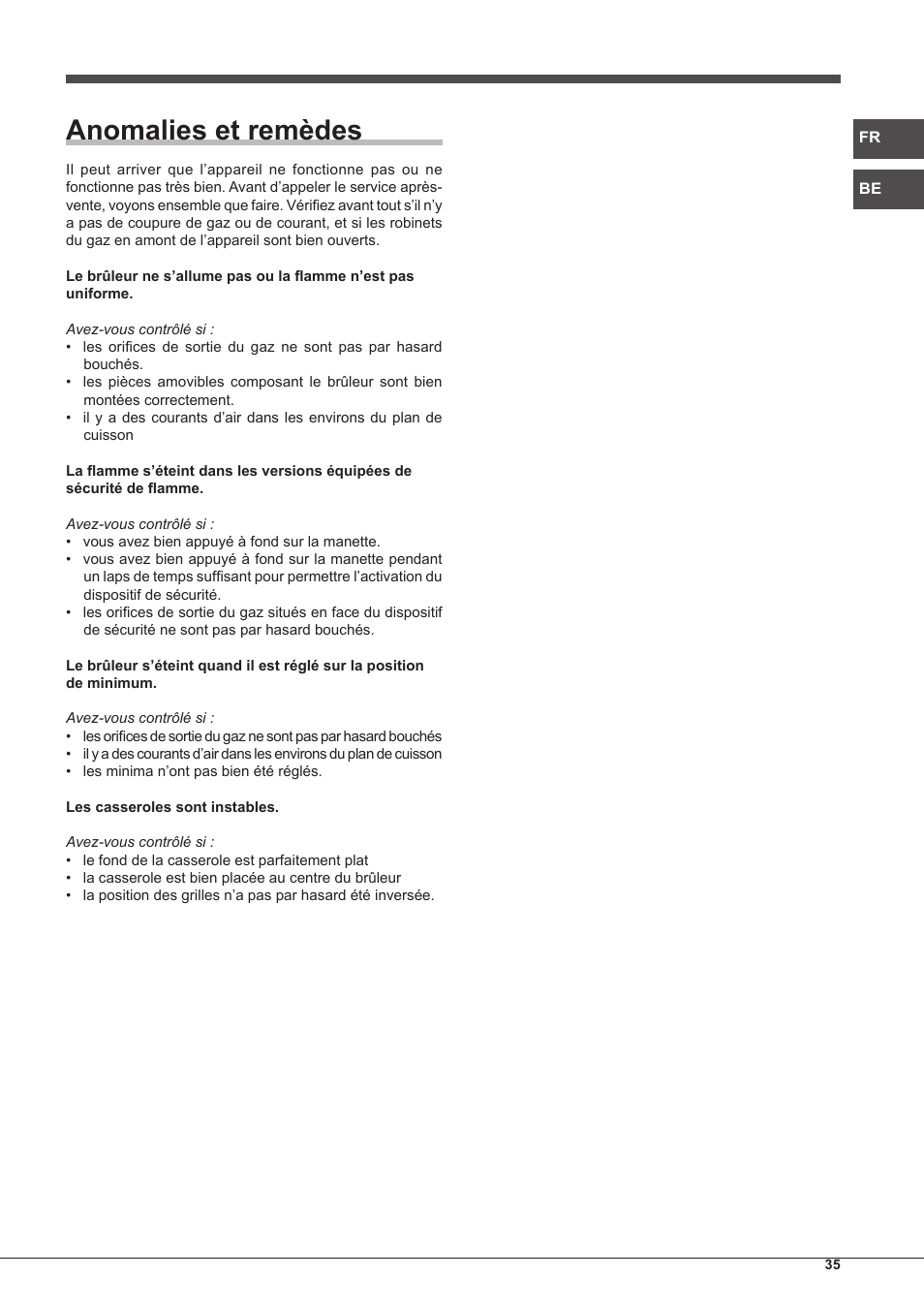 Anomalies et remèdes | Hotpoint Ariston PK 755 D GH X-HA User Manual | Page 35 / 80
