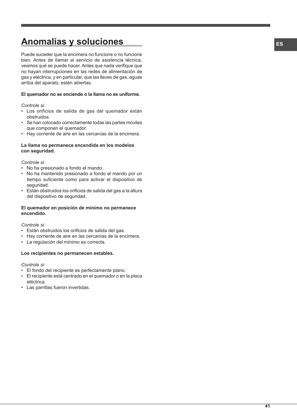 Anomalías y soluciones | Hotpoint Ariston PK 755 D GH X-HA User Manual | Page 41 / 80