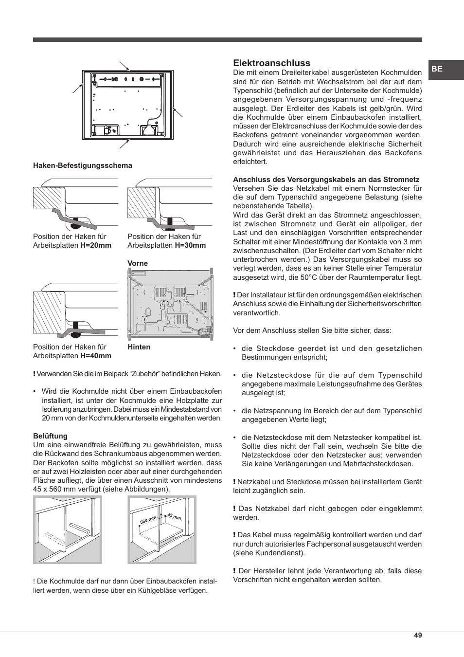 Elektroanschluss | Hotpoint Ariston PK 755 D GH X-HA User Manual | Page 49 / 80