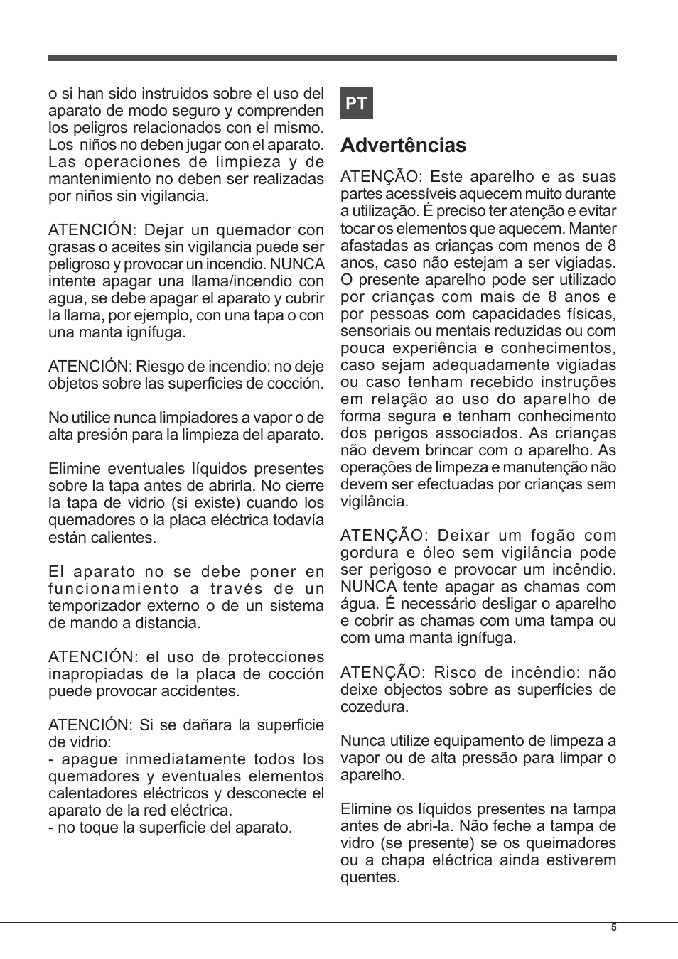 Advertências | Hotpoint Ariston PK 755 D GH X-HA User Manual | Page 5 / 80