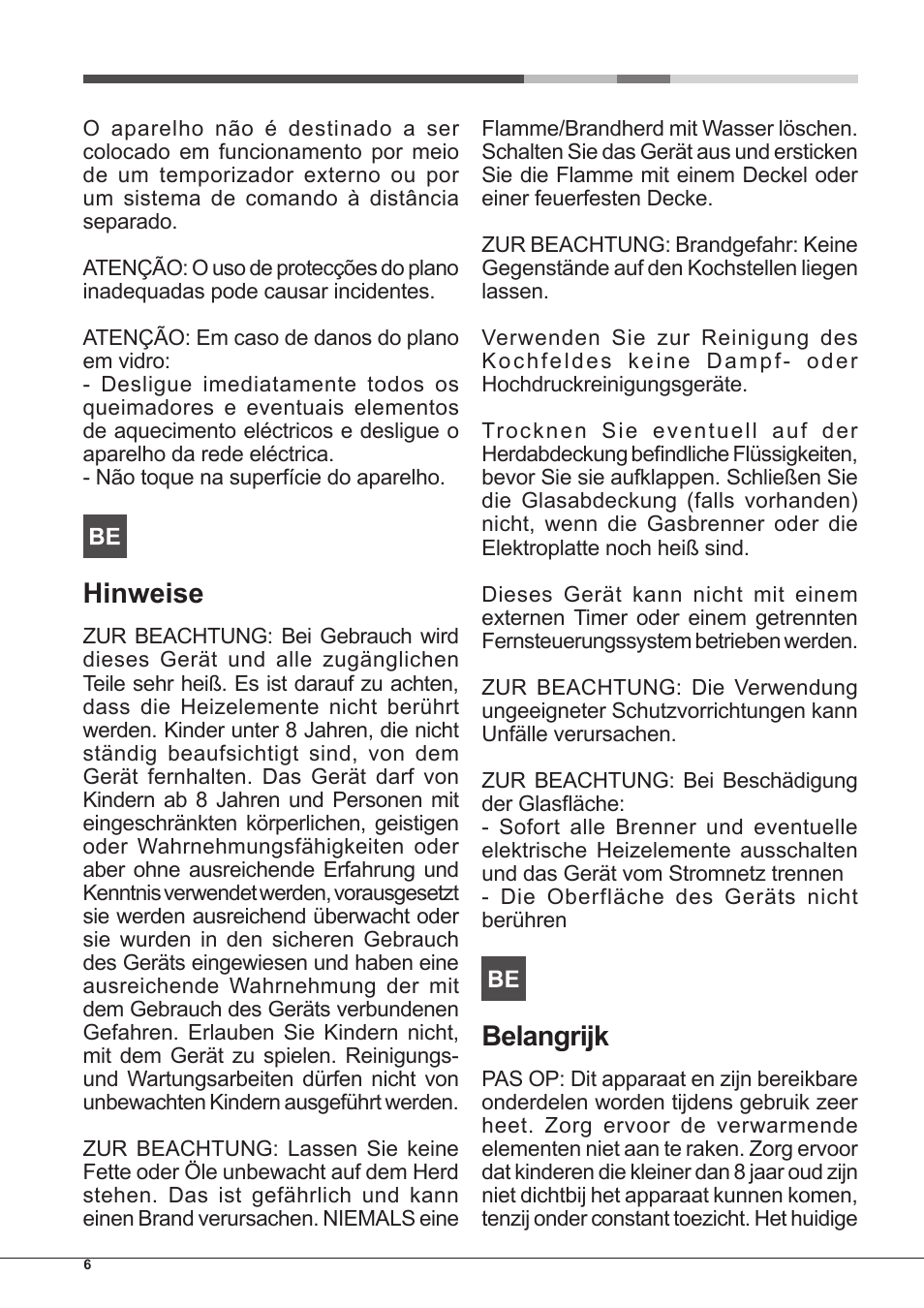 Hinweise, Belangrijk | Hotpoint Ariston PK 755 D GH X-HA User Manual | Page 6 / 80