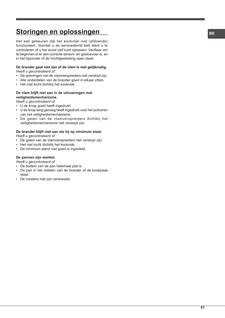 Storingen en oplossingen | Hotpoint Ariston PK 755 D GH X-HA User Manual | Page 61 / 80