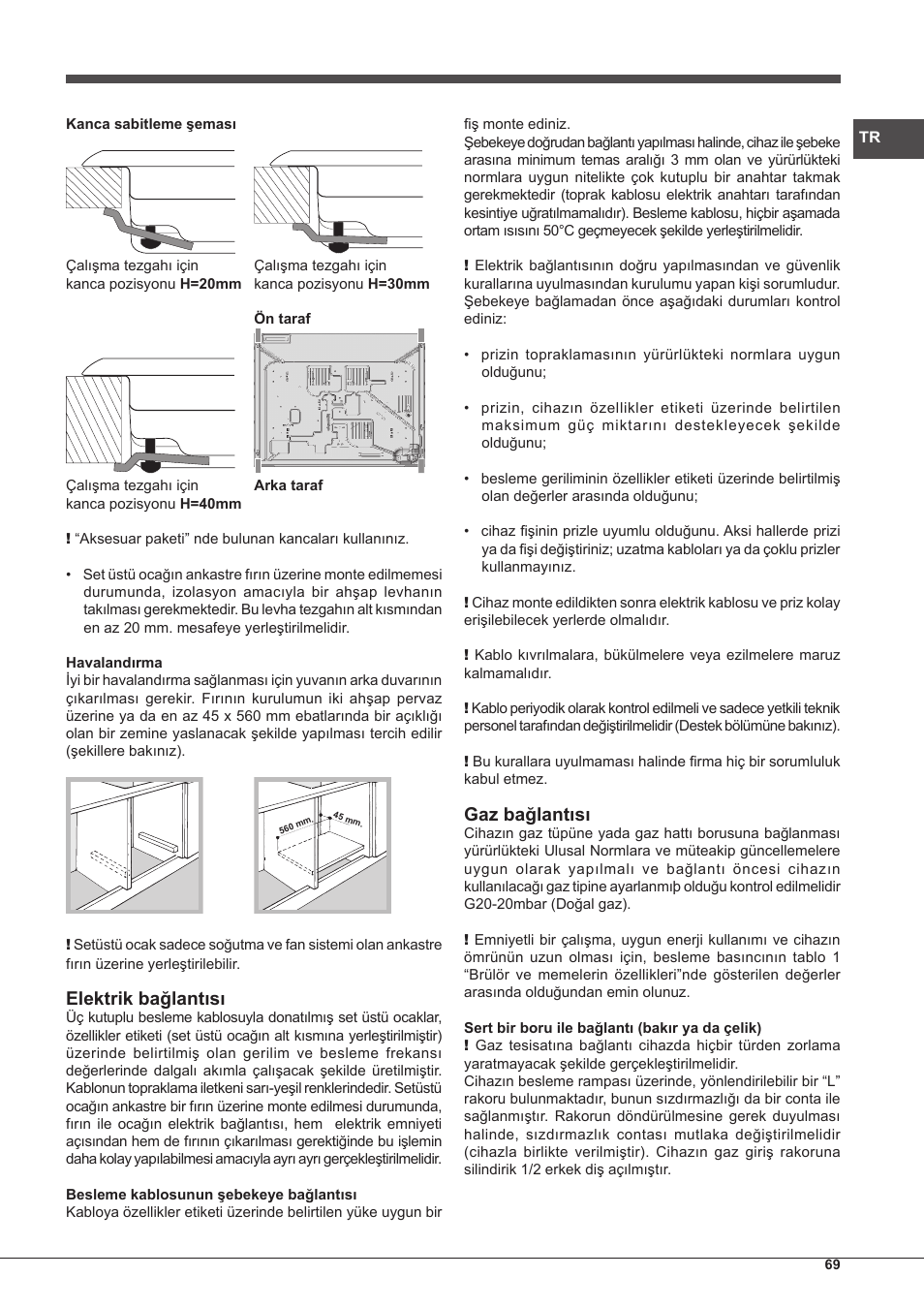 Elektrik bağlantısı, Gaz bağlantısı | Hotpoint Ariston PK 755 D GH X-HA User Manual | Page 69 / 80
