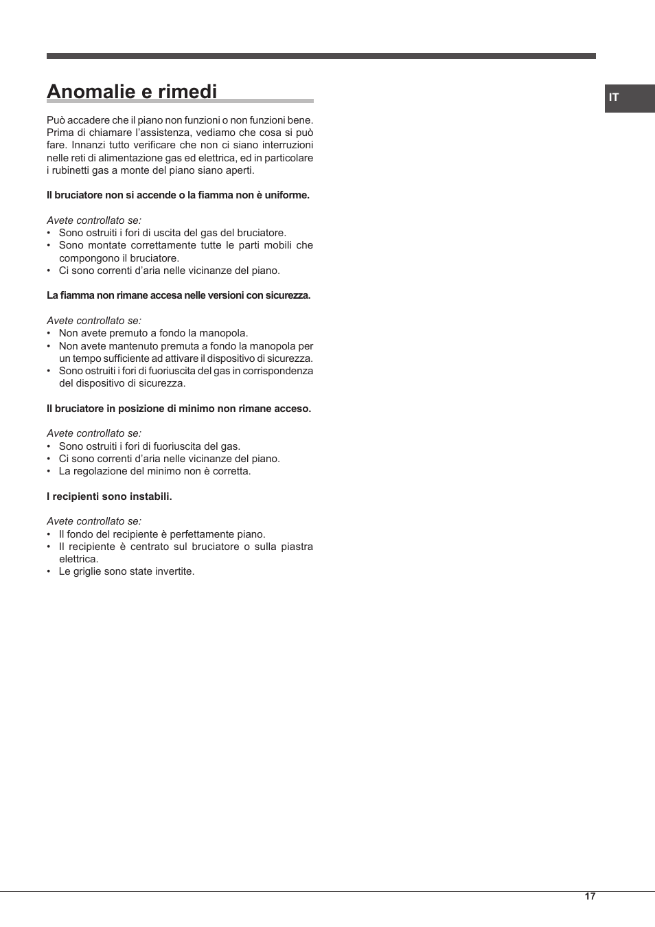 Anomalie e rimedi | Hotpoint Ariston PKQ 755 D GH (K)-HA User Manual | Page 17 / 68