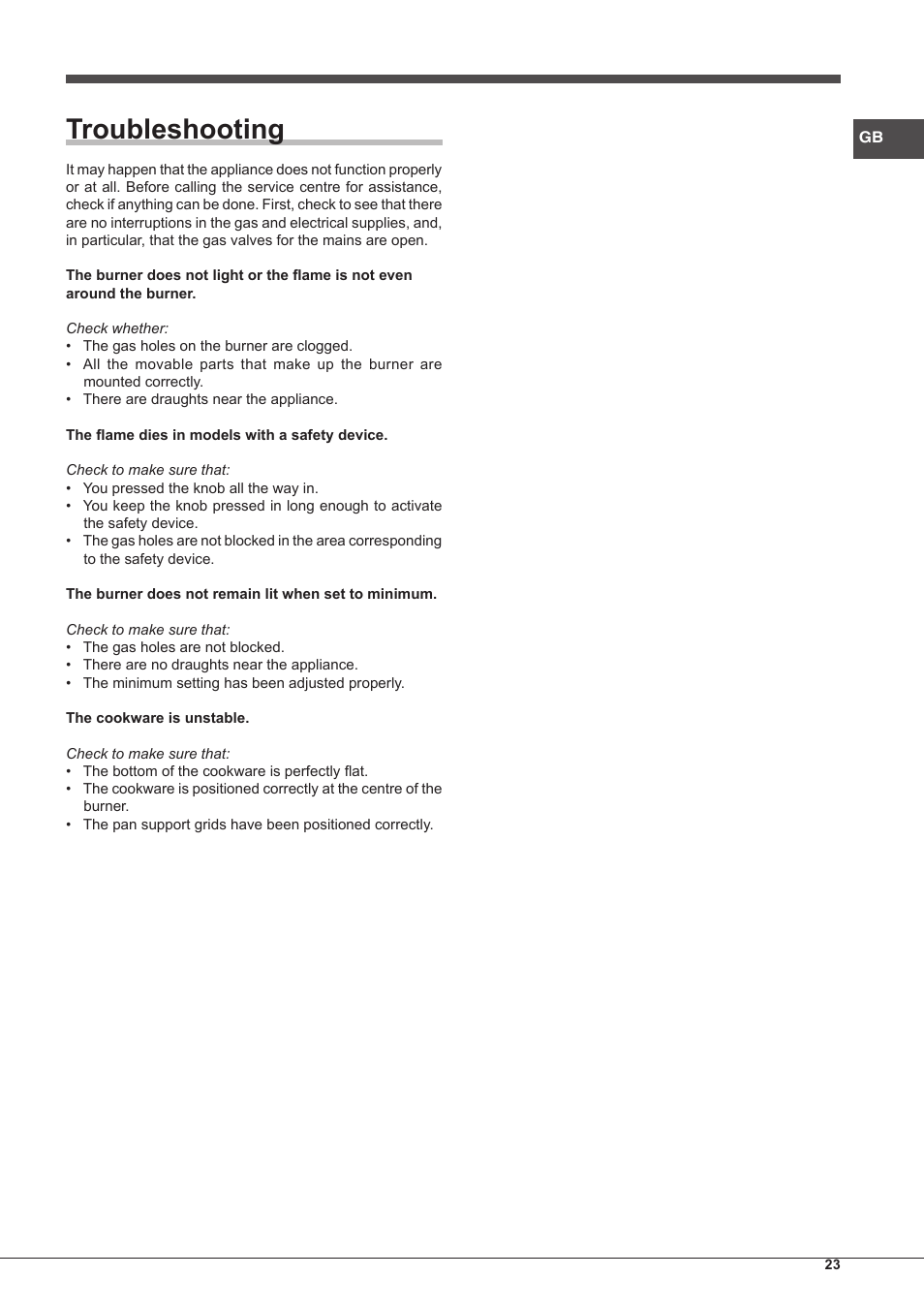 Troubleshooting | Hotpoint Ariston PKQ 755 D GH (K)-HA User Manual | Page 23 / 68