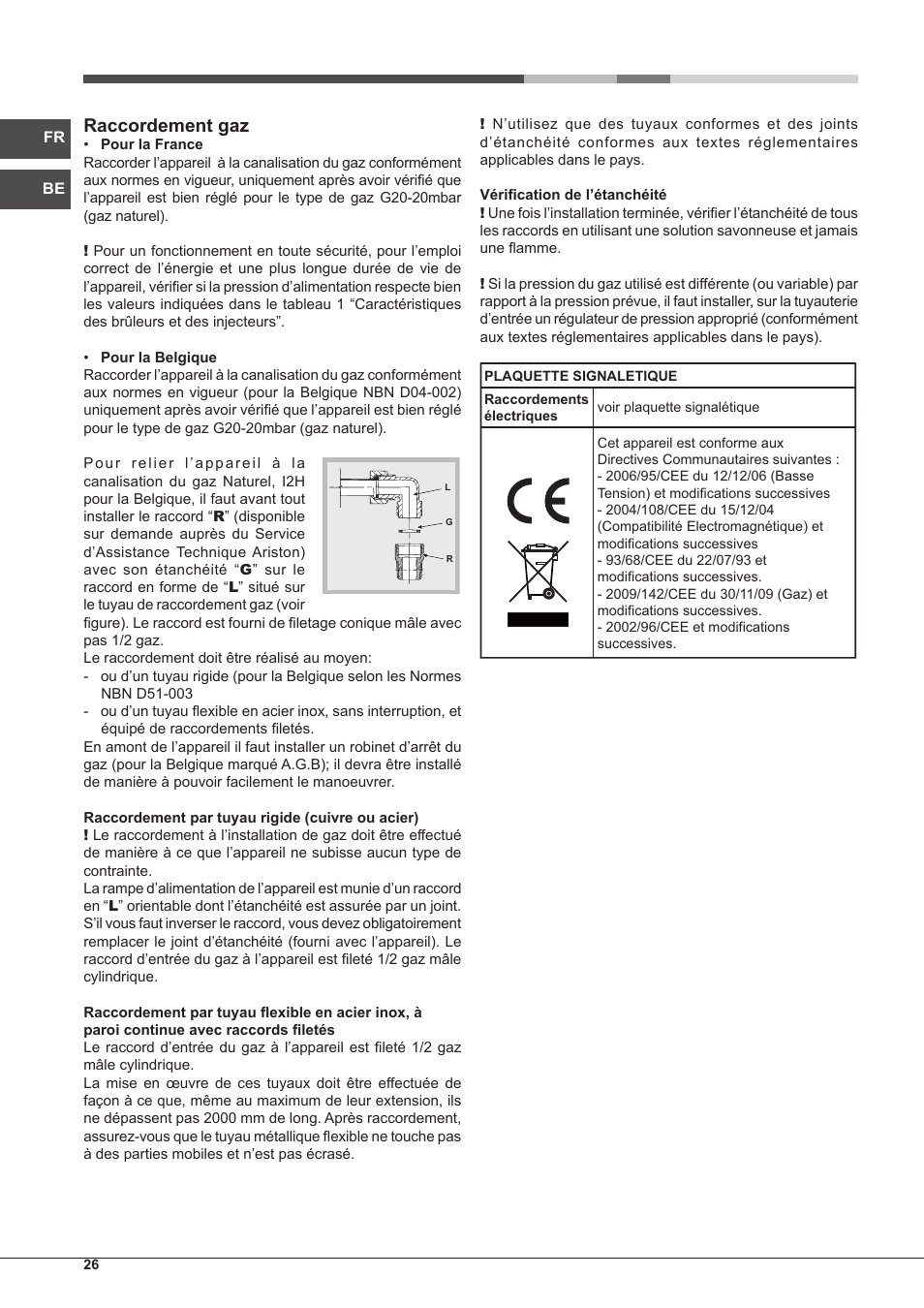 Raccordement gaz | Hotpoint Ariston PKQ 755 D GH (K)-HA User Manual | Page 26 / 68