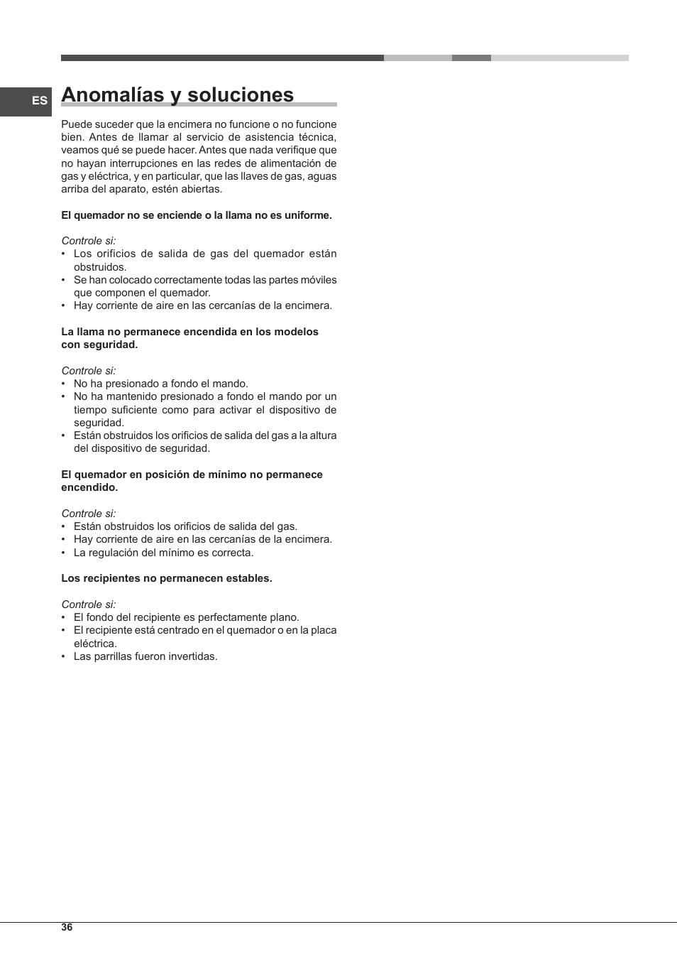 Anomalías y soluciones | Hotpoint Ariston PKQ 755 D GH (K)-HA User Manual | Page 36 / 68