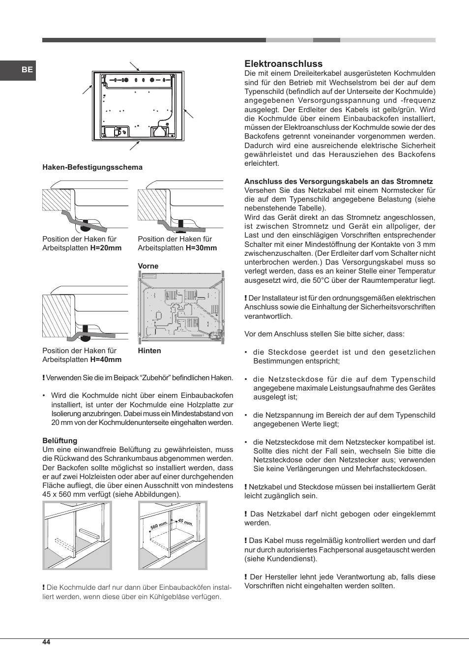 Elektroanschluss | Hotpoint Ariston PKQ 755 D GH (K)-HA User Manual | Page 44 / 68