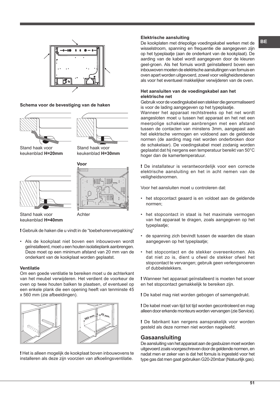 Gasaansluiting | Hotpoint Ariston PKQ 755 D GH (K)-HA User Manual | Page 51 / 68