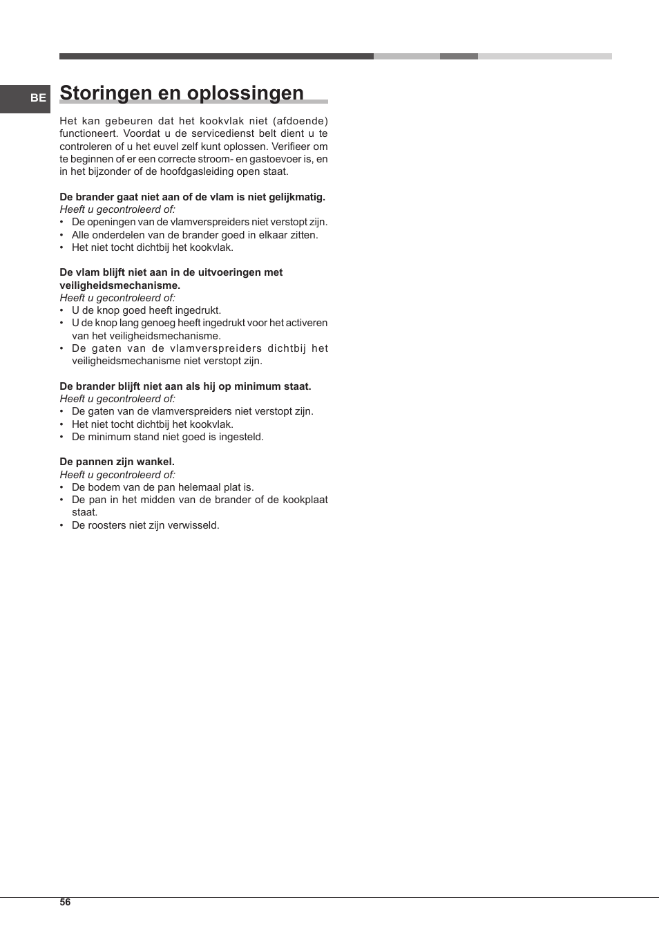 Storingen en oplossingen | Hotpoint Ariston PKQ 755 D GH (K)-HA User Manual | Page 56 / 68