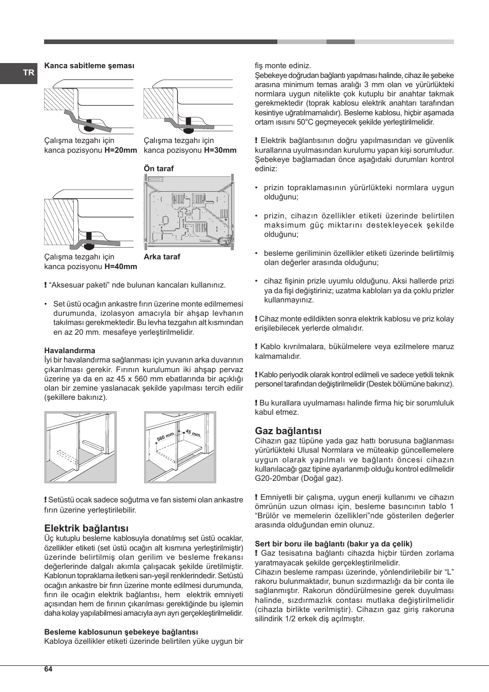 Elektrik bağlantısı, Gaz bağlantısı | Hotpoint Ariston PKQ 755 D GH (K)-HA User Manual | Page 64 / 68