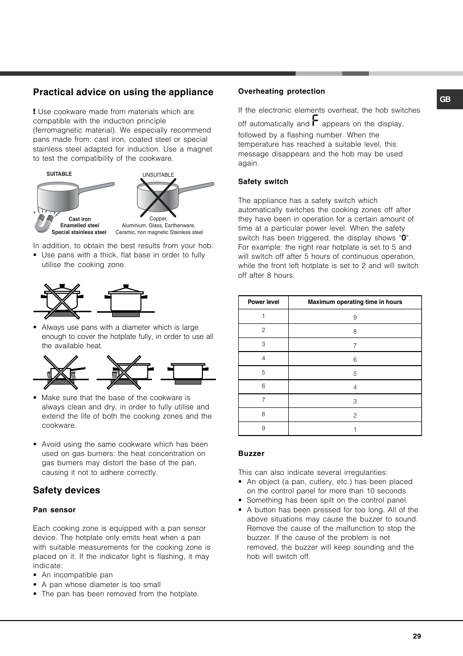 Practical advice on using the appliance, Safety devices | Hotpoint Ariston KIO 744 DD Z User Manual | Page 29 / 56