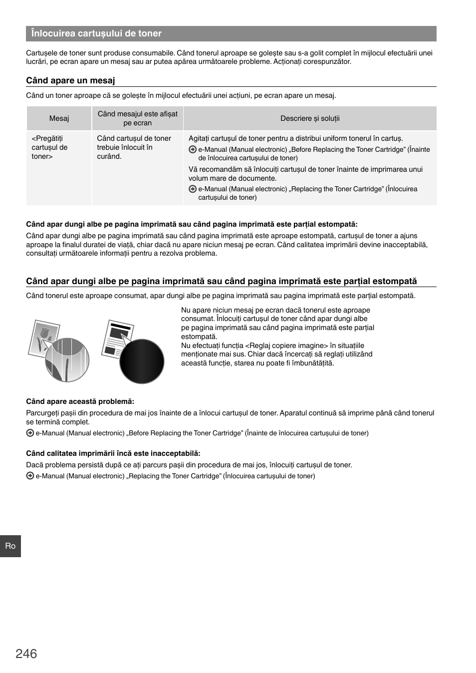 Înlocuirea cartuşului de toner, Înlocuirea cartușului de toner | Canon i-SENSYS MF6180dw User Manual | Page 246 / 292