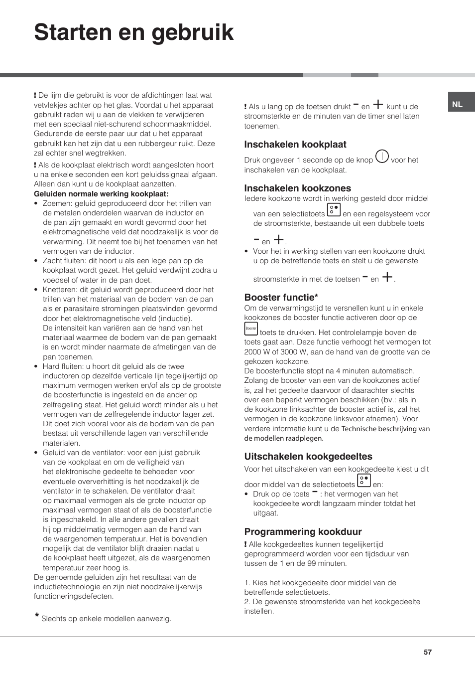 Starten en gebruik | Hotpoint Ariston KIC 631 C  EU User Manual | Page 57 / 80