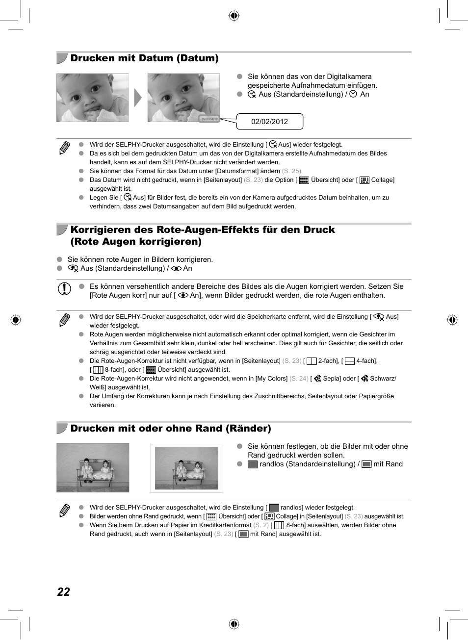 Drucken mit datum (datum), Drucken mit oder ohne rand (ränder) | Canon SELPHY CP810 User Manual | Page 102 / 360