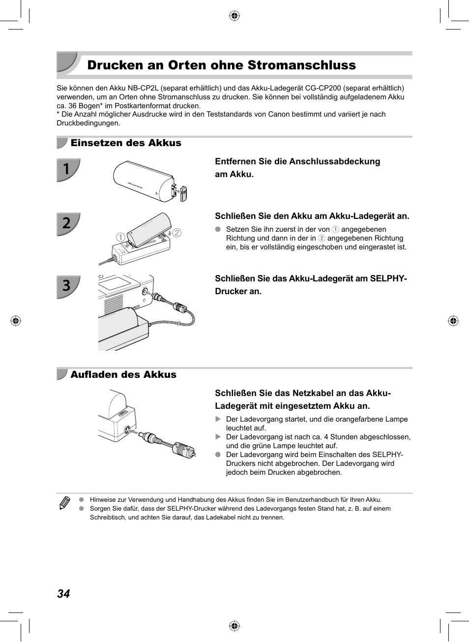 Drucken an orten ohne stromanschluss | Canon SELPHY CP810 User Manual | Page 114 / 360
