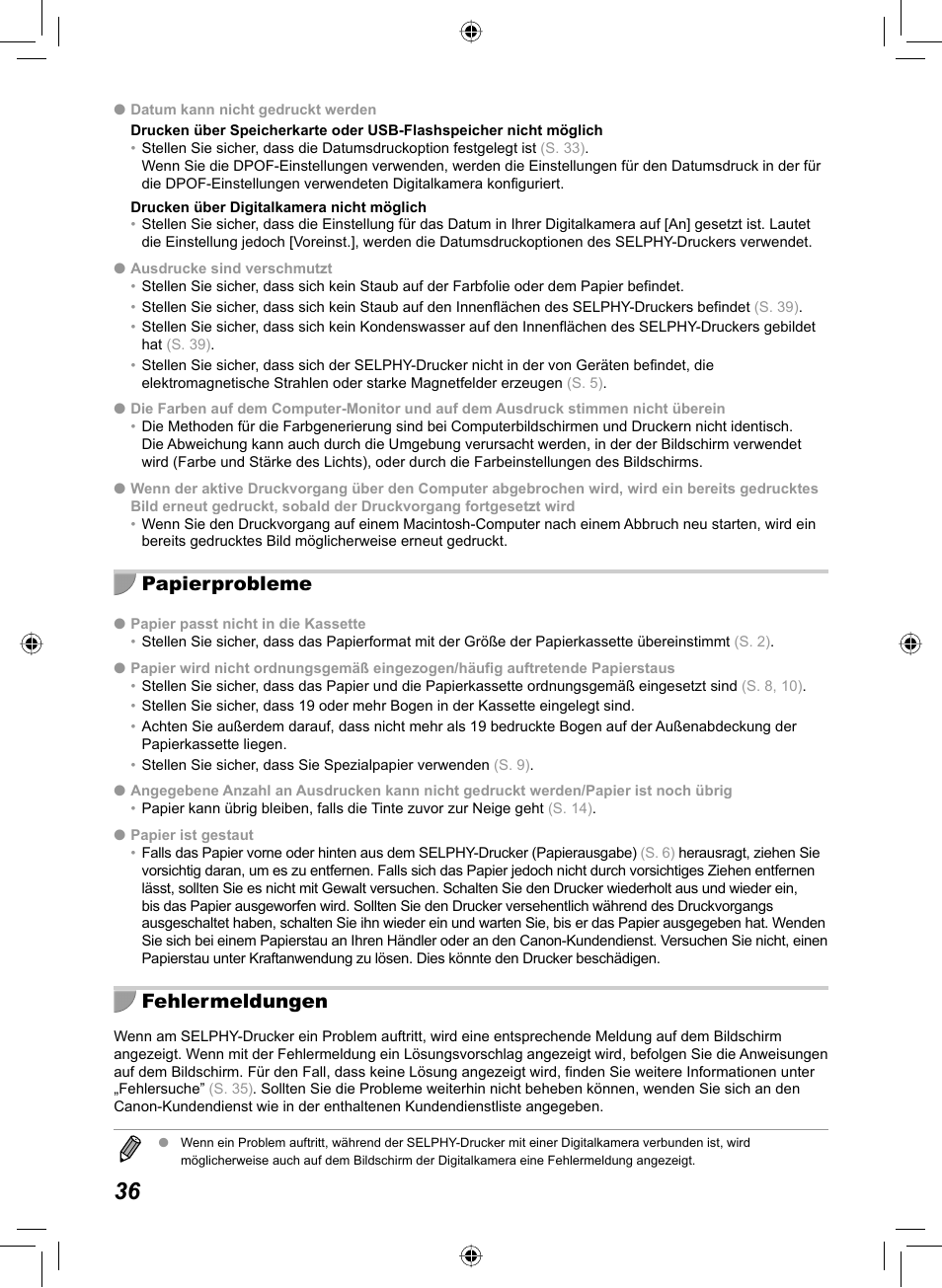 Papierprobleme, Fehlermeldungen | Canon SELPHY CP810 User Manual | Page 116 / 360