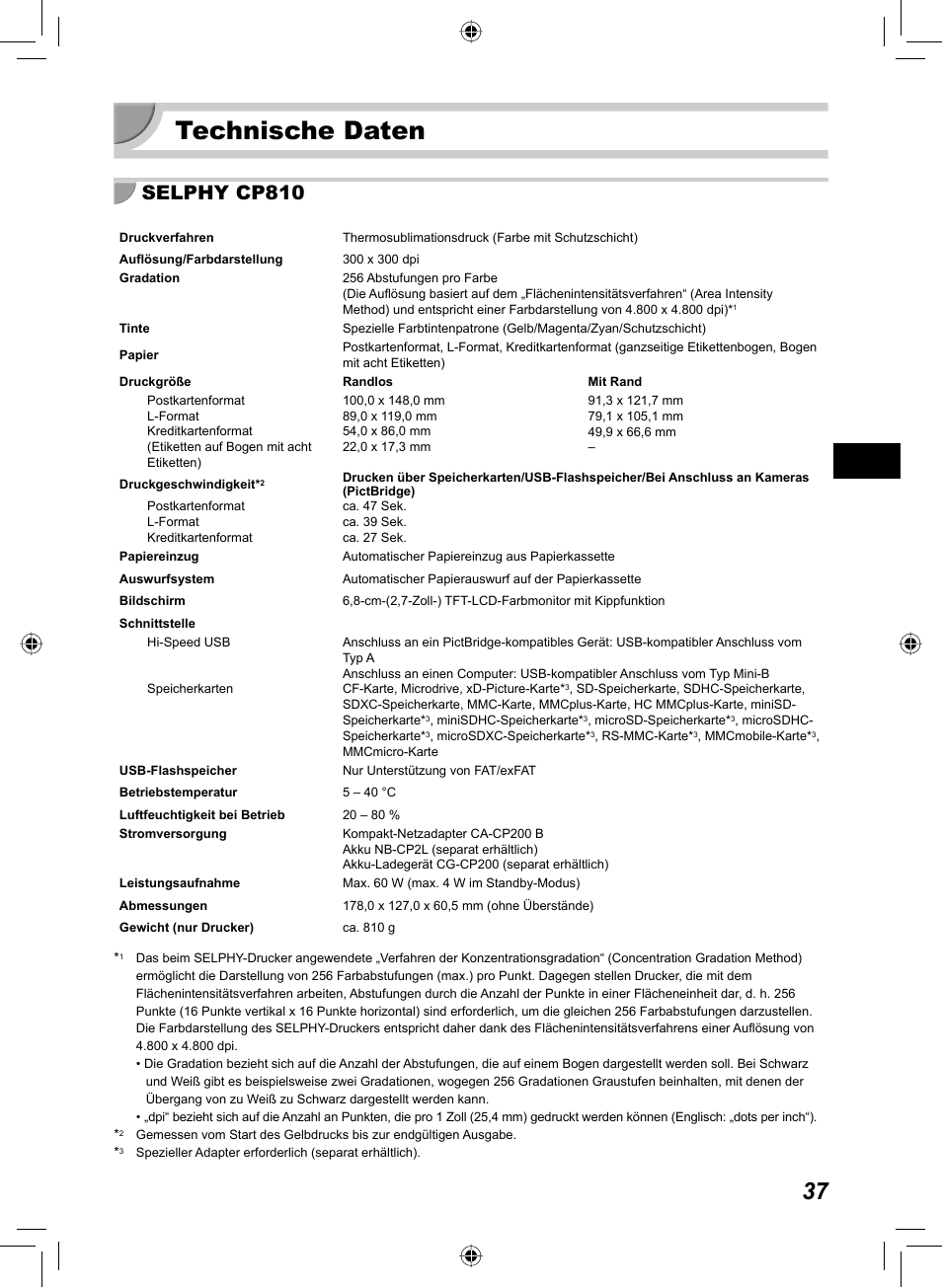 Technische daten, Selphy cp810 | Canon SELPHY CP810 User Manual | Page 117 / 360