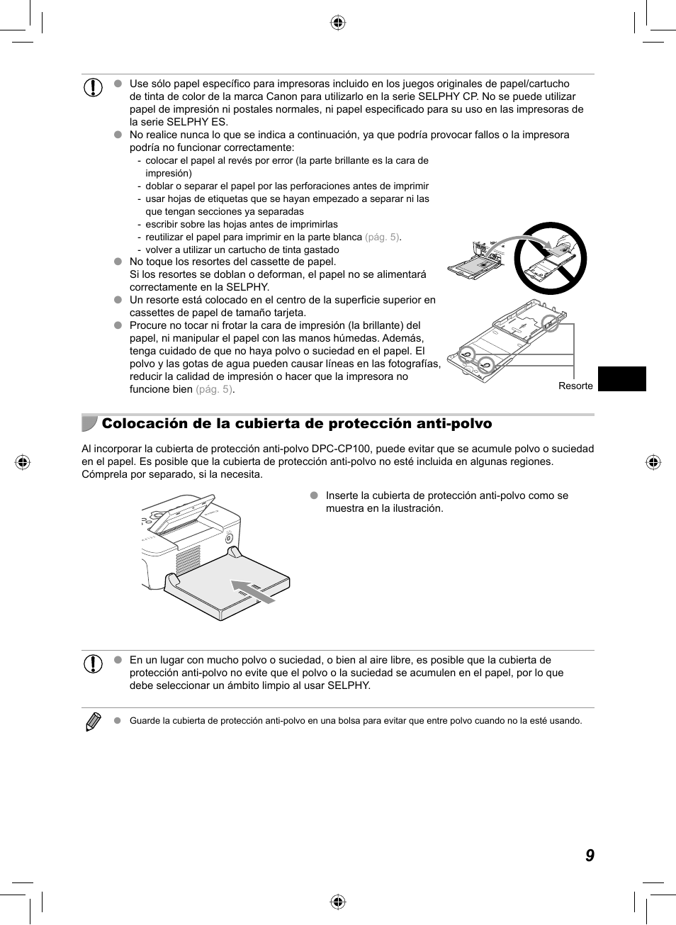 Colocación de la cubierta de protección anti-polvo | Canon SELPHY CP810 User Manual | Page 129 / 360