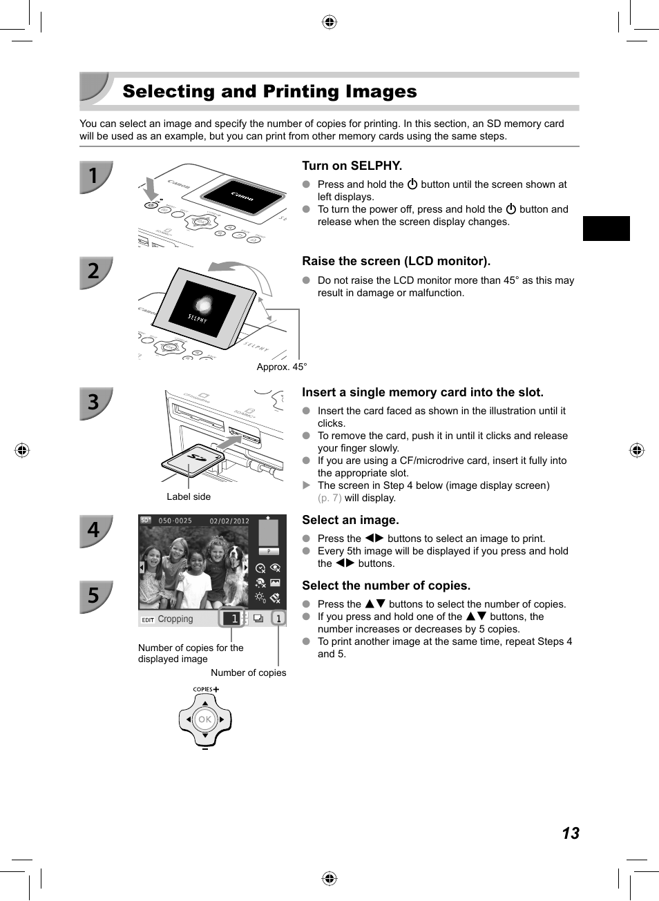 Selecting and printing images | Canon SELPHY CP810 User Manual | Page 13 / 360