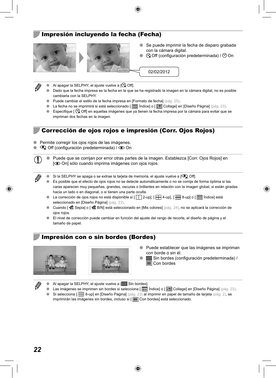 Impresión incluyendo la fecha (fecha), Impresión con o sin bordes (bordes) | Canon SELPHY CP810 User Manual | Page 142 / 360