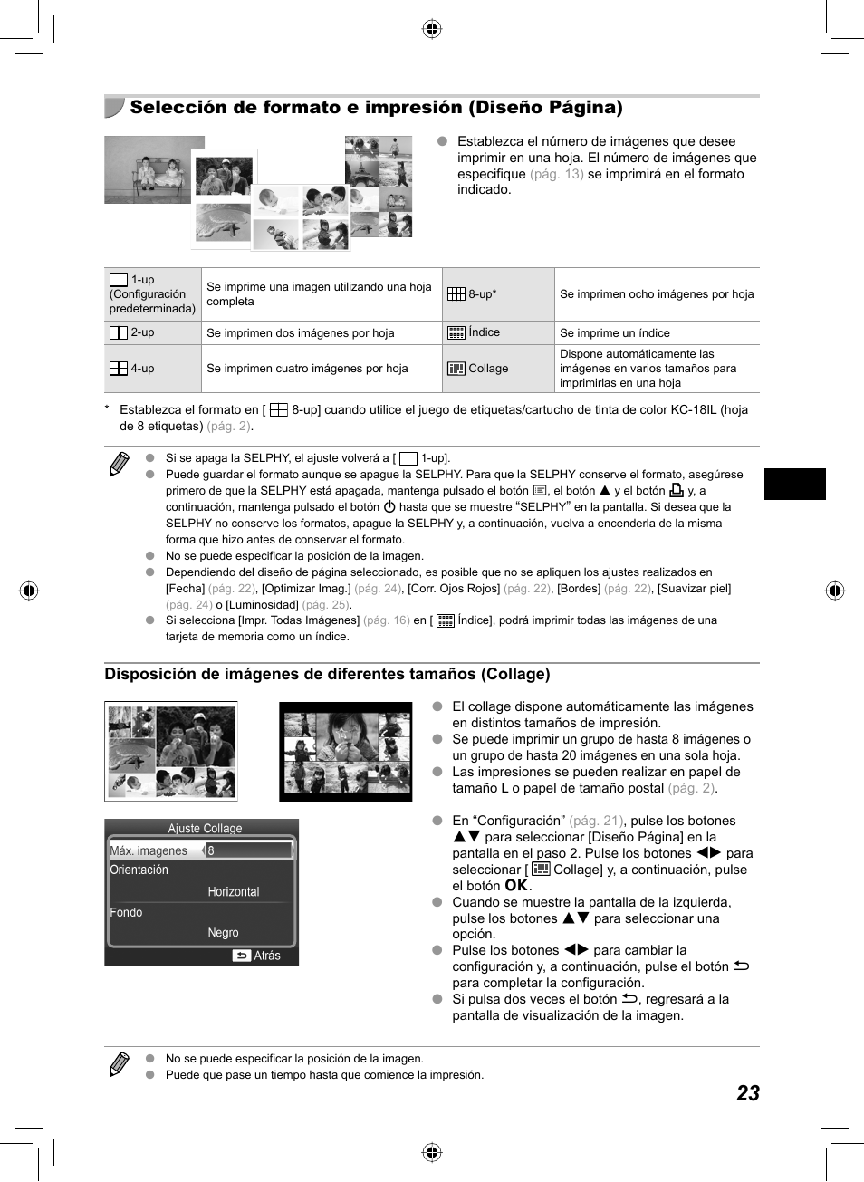 Selección de formato e impresión (diseño página) | Canon SELPHY CP810 User Manual | Page 143 / 360