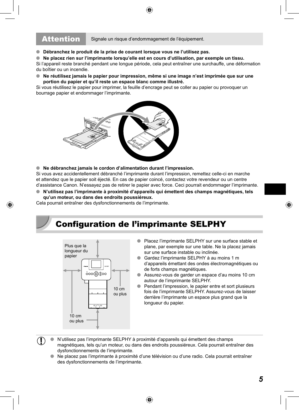 Configuration de l’imprimante selphy, 5attention | Canon SELPHY CP810 User Manual | Page 165 / 360