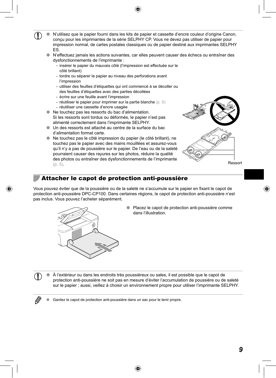 Attacher le capot de protection anti-poussière | Canon SELPHY CP810 User Manual | Page 169 / 360