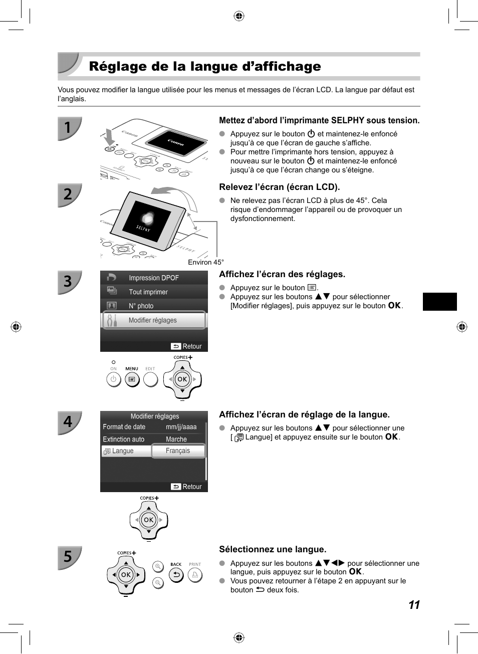 Réglage de la langue d’affichage | Canon SELPHY CP810 User Manual | Page 171 / 360