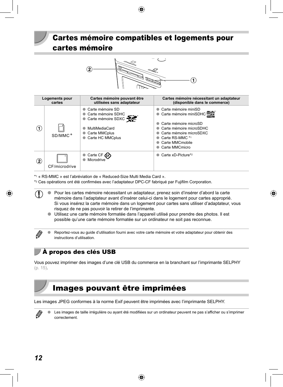 Images pouvant être imprimées, À propos des clés usb | Canon SELPHY CP810 User Manual | Page 172 / 360
