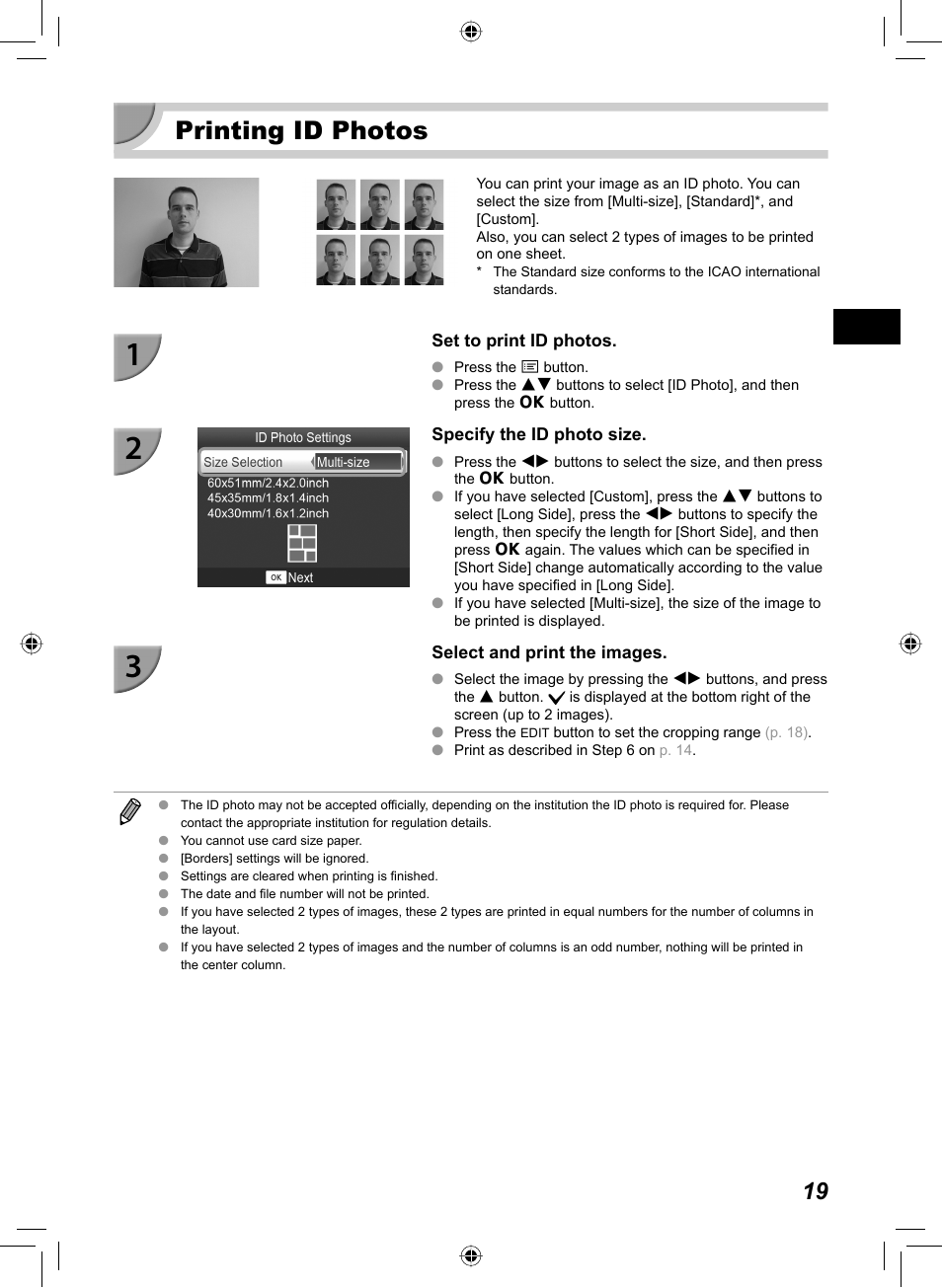 Printing id photos | Canon SELPHY CP810 User Manual | Page 19 / 360