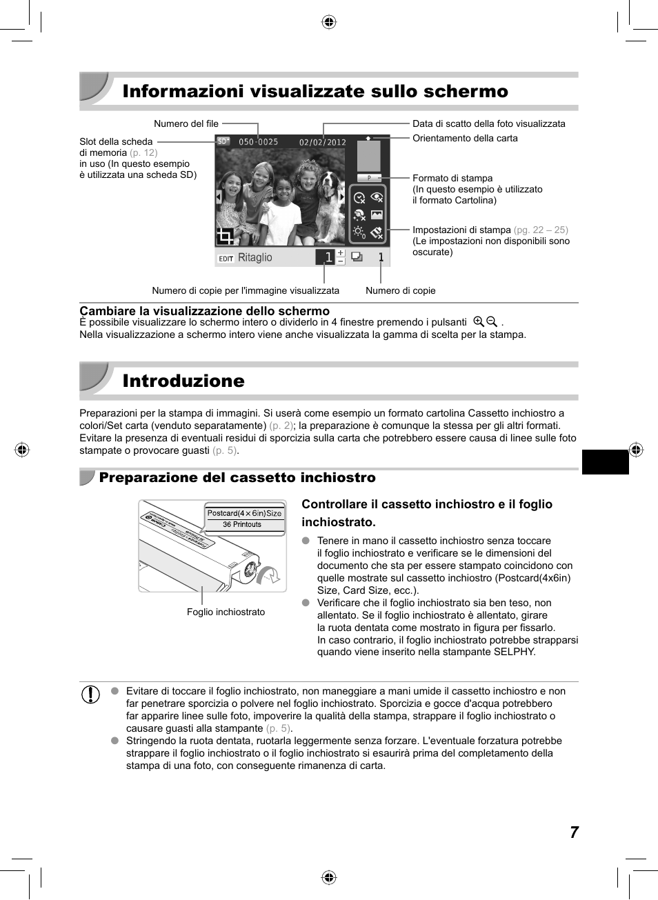 Informazioni visualizzate sullo schermo, Introduzione, Preparazione del cassetto inchiostro | Canon SELPHY CP810 User Manual | Page 207 / 360