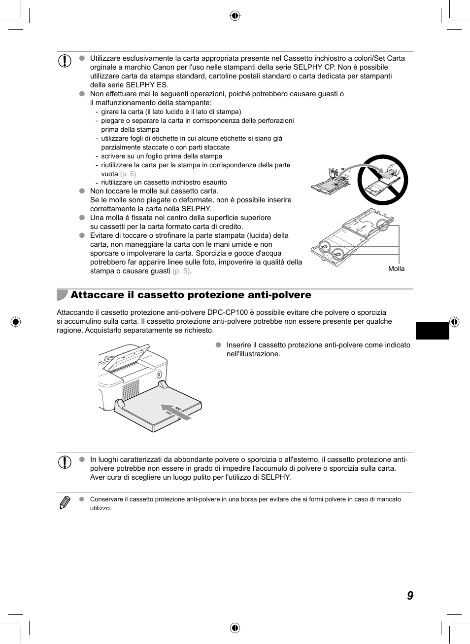 Attaccare il cassetto protezione anti-polvere | Canon SELPHY CP810 User Manual | Page 209 / 360