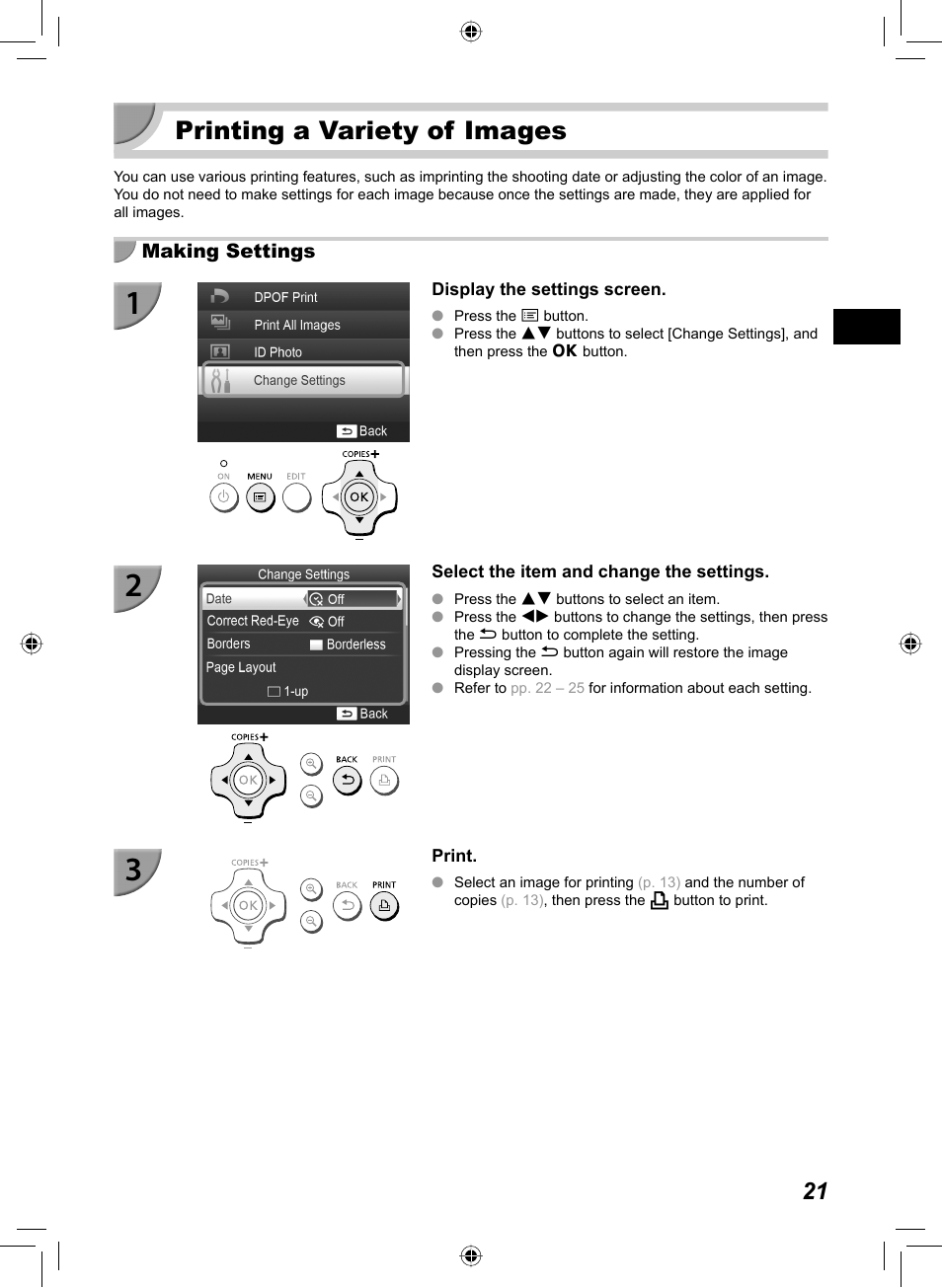 Printing a variety of images | Canon SELPHY CP810 User Manual | Page 21 / 360