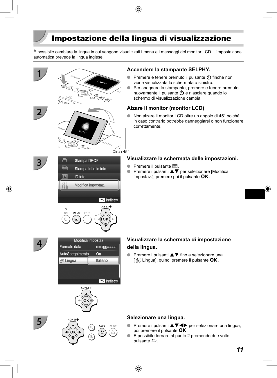 Impostazione della lingua di visualizzazione | Canon SELPHY CP810 User Manual | Page 211 / 360