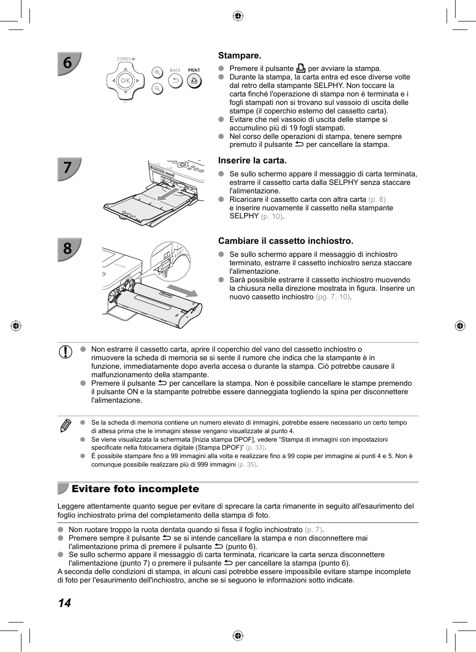 Evitare foto incomplete | Canon SELPHY CP810 User Manual | Page 214 / 360