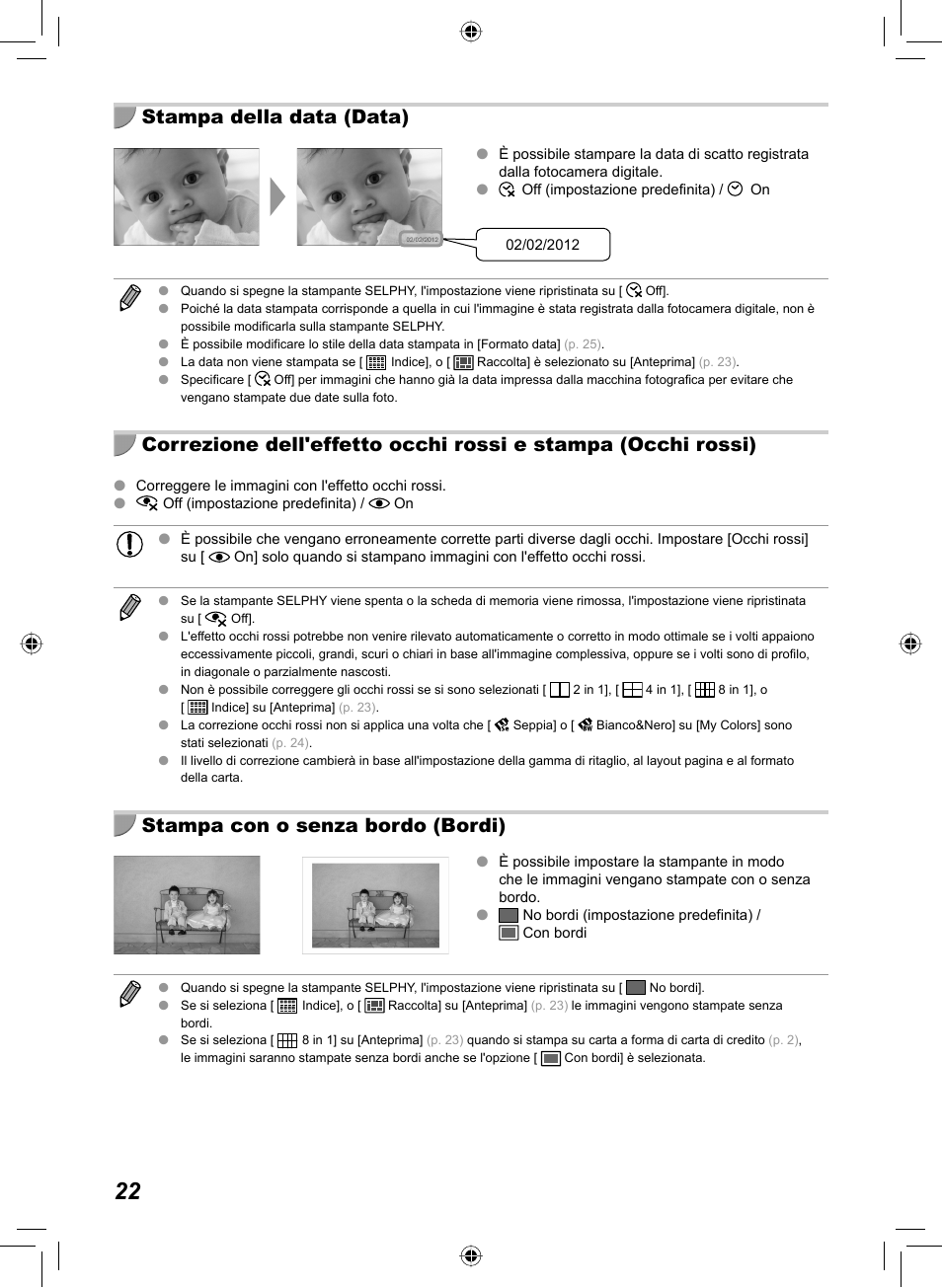 Stampa della data (data), Stampa con o senza bordo (bordi) | Canon SELPHY CP810 User Manual | Page 222 / 360