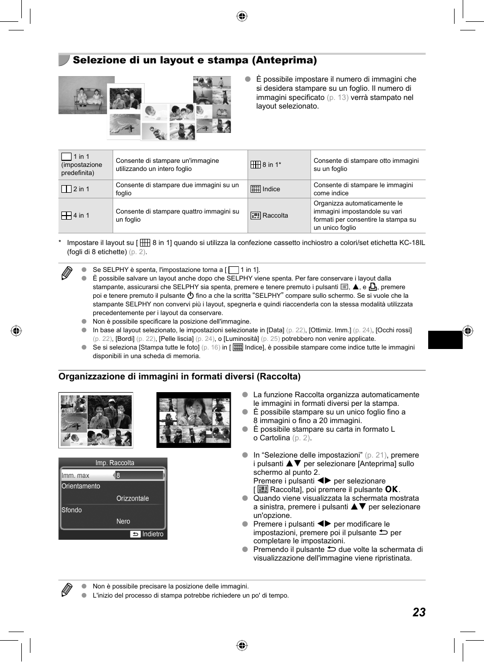 Selezione di un layout e stampa (anteprima) | Canon SELPHY CP810 User Manual | Page 223 / 360