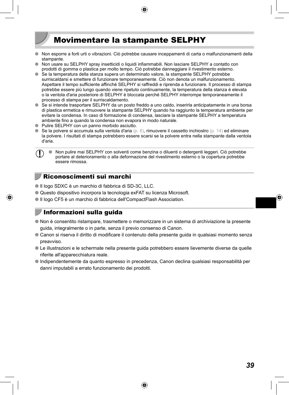 Movimentare la stampante selphy, Riconoscimenti sui marchi informazioni sulla guida | Canon SELPHY CP810 User Manual | Page 239 / 360