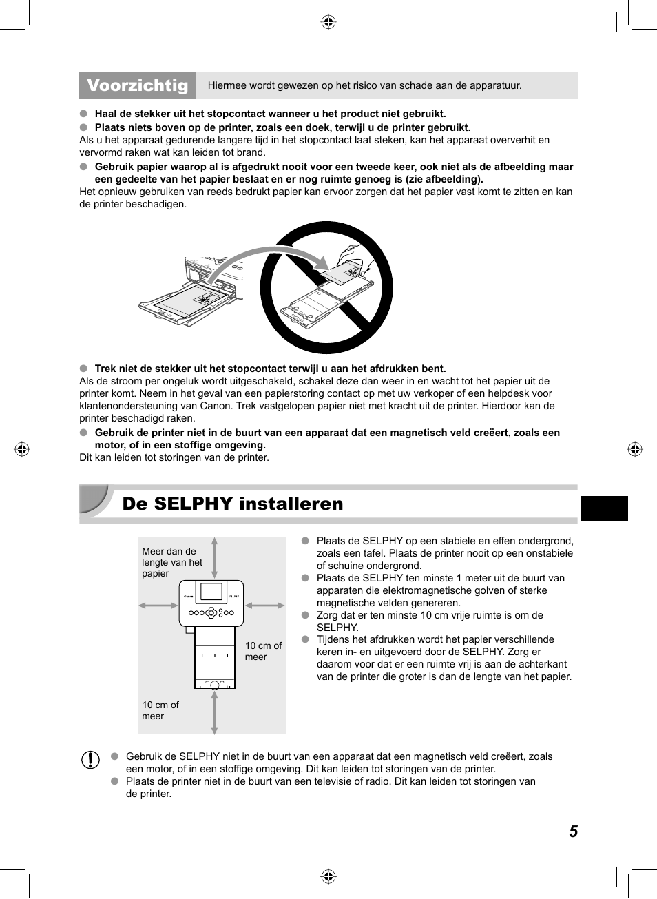 De selphy installeren, 5voorzichtig | Canon SELPHY CP810 User Manual | Page 245 / 360
